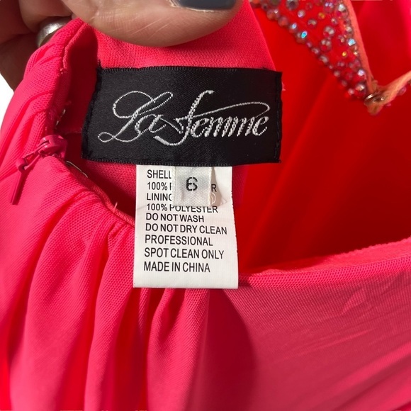 La Femme Strapless Sweetheart Sequin Prom Dress Bright Pink Size 6 - Picture 9 of 10